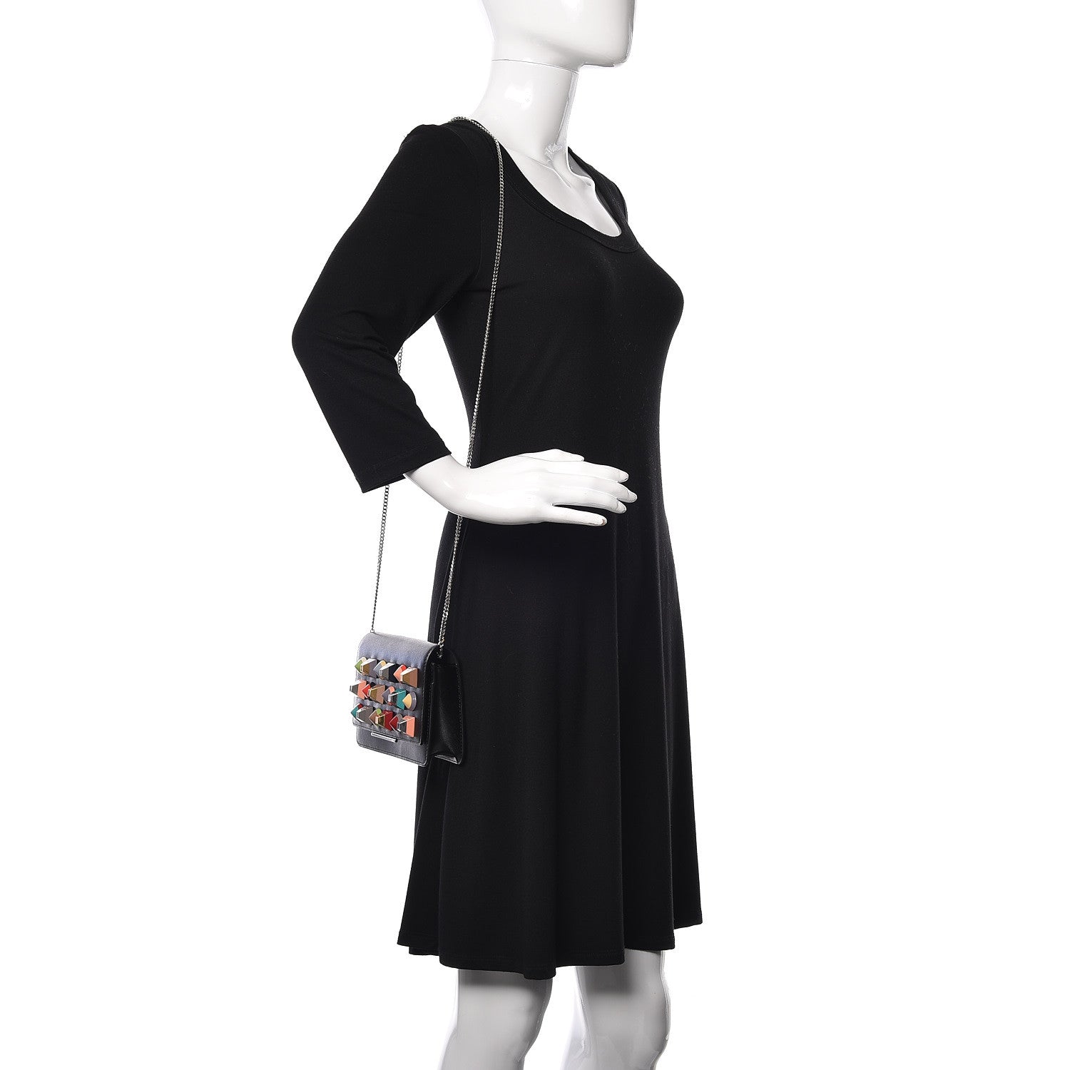 Fendi Vitello Liberty Studded Tube Wallet On Chain Black Multicolor 2 of 12