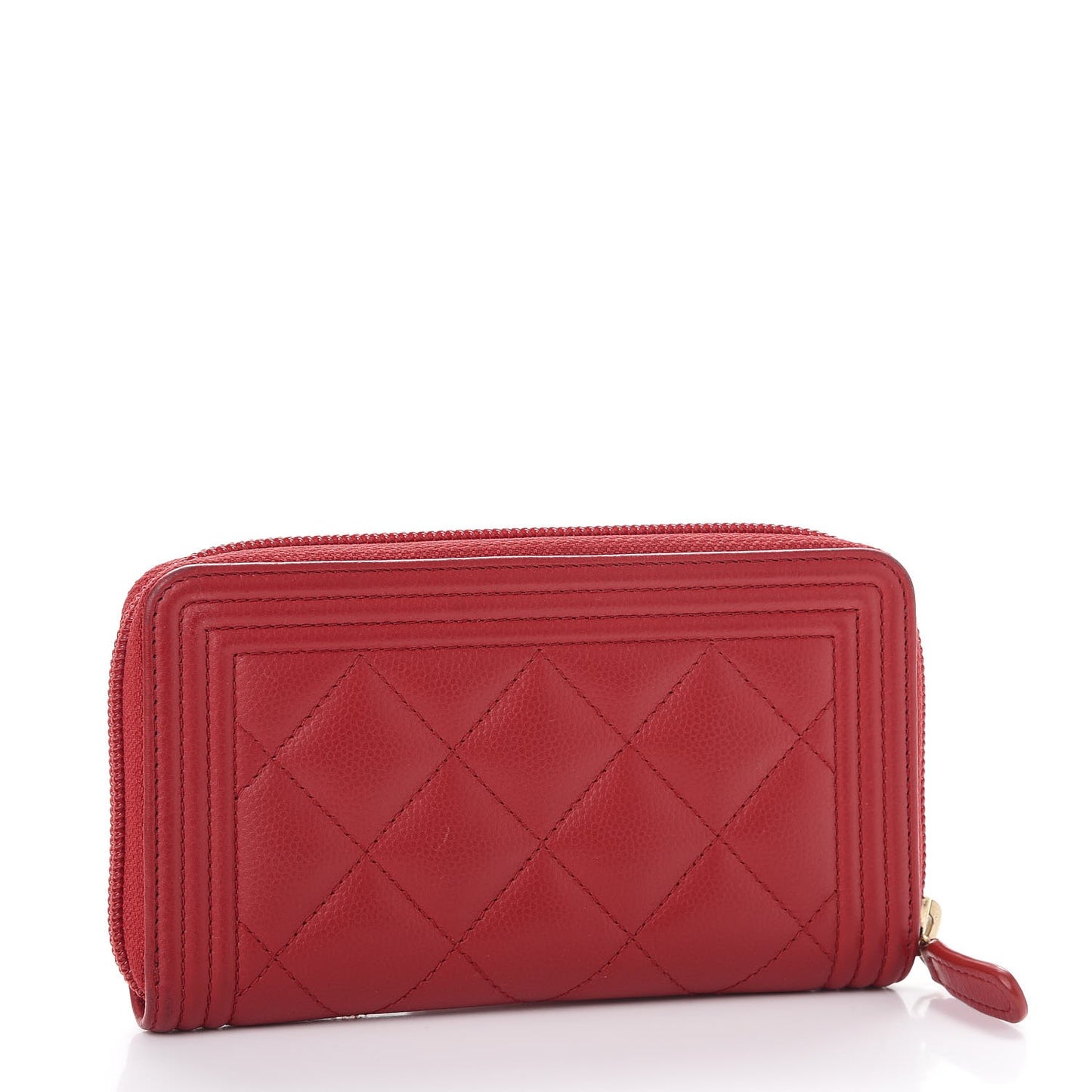 Caviar Quilted Small Boy Zip Around Wallet Dark Red