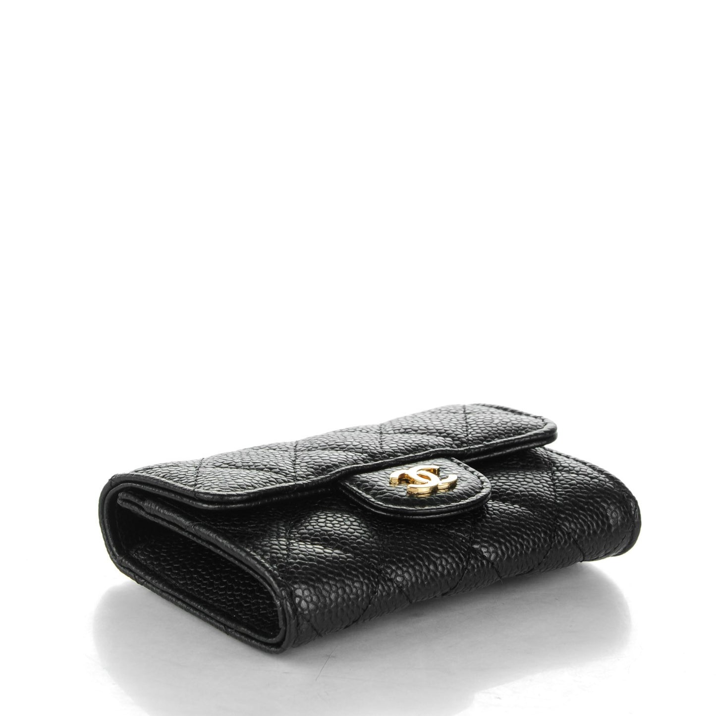 Caviar Quilted Flap Card Holder Black