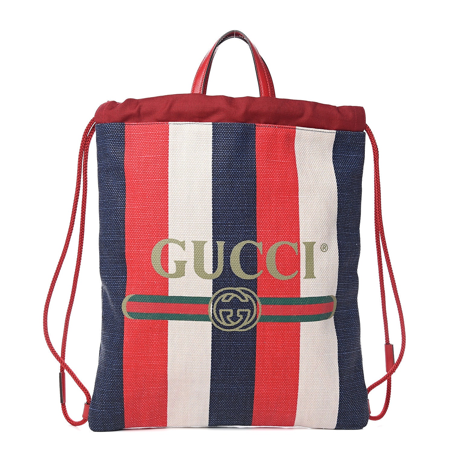 Gucci Canvas Logo Sylvie Stripe Drawstring Backpack Red 1 of 9