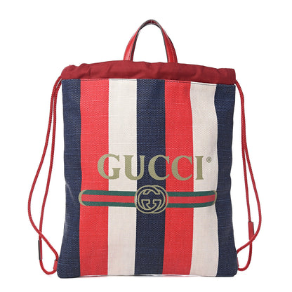 Gucci Canvas Logo Sylvie Stripe Drawstring Backpack Red 1 of 9