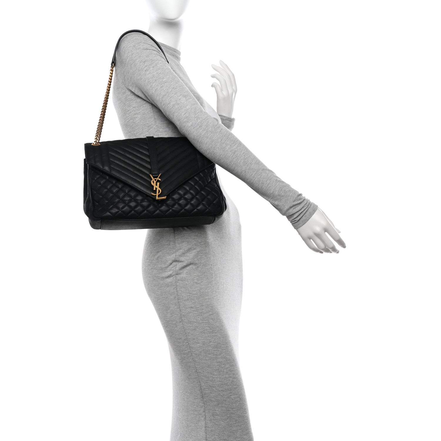 Saint Laurent SAINT LAURENT Calfskin Mixed Matelasse Triquilt Large Monogram Envelope Satchel Deep Marine 2 of 14
