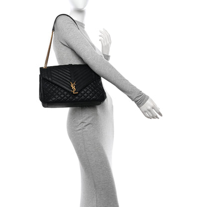 Saint Laurent SAINT LAURENT Calfskin Mixed Matelasse Triquilt Large Monogram Envelope Satchel Deep Marine 2 of 14