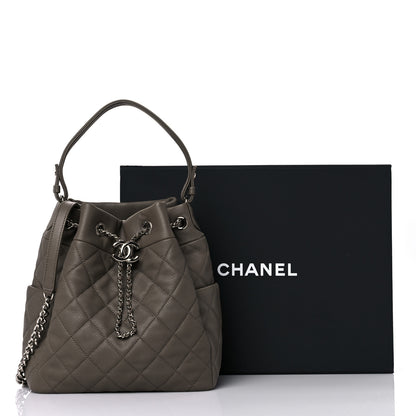 Chanel Caviar Flat Quilted CC Chain Bucket Drawstring Bag Khaki 10 of 10