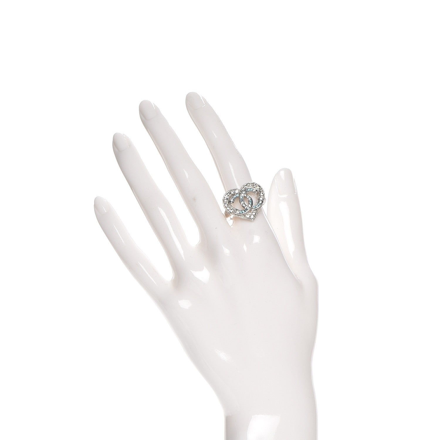 Chanel Crystal CC Heart Ring 52 6 Silver Blue 2 of 5