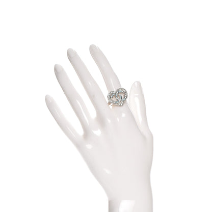 Chanel Crystal CC Heart Ring 52 6 Silver Blue 2 of 5