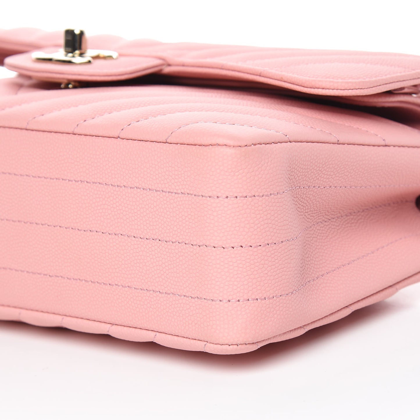 Caviar Chevron Quilted Small Double Flap Pink