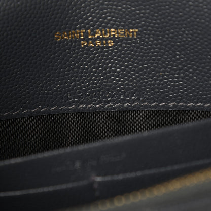 Saint Laurent Grain De Poudre Matelasse Chevron Monogram Envelope Chain Wallet Dark Smog 7 of 11