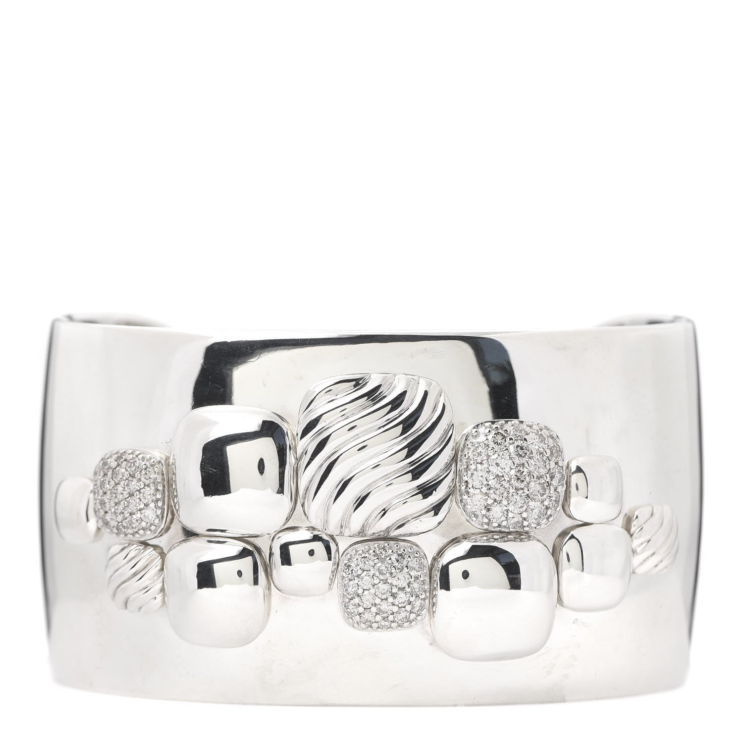 David Yurman Sterling Silver Diamond Chiclet Cuff Bracelet 1 of 5