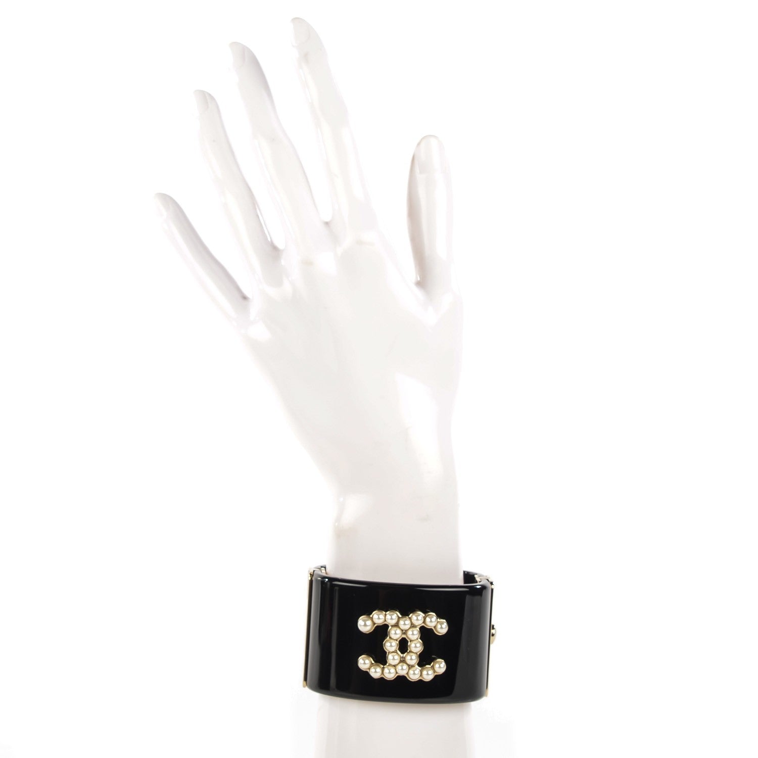Chanel Resin Pearl CC Cuff Black 2 of 5