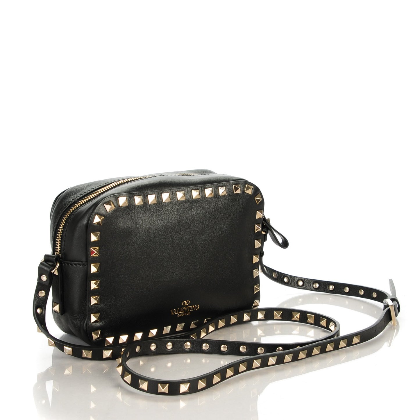 Calfskin Rockstud Camera Crossbody Bag Black