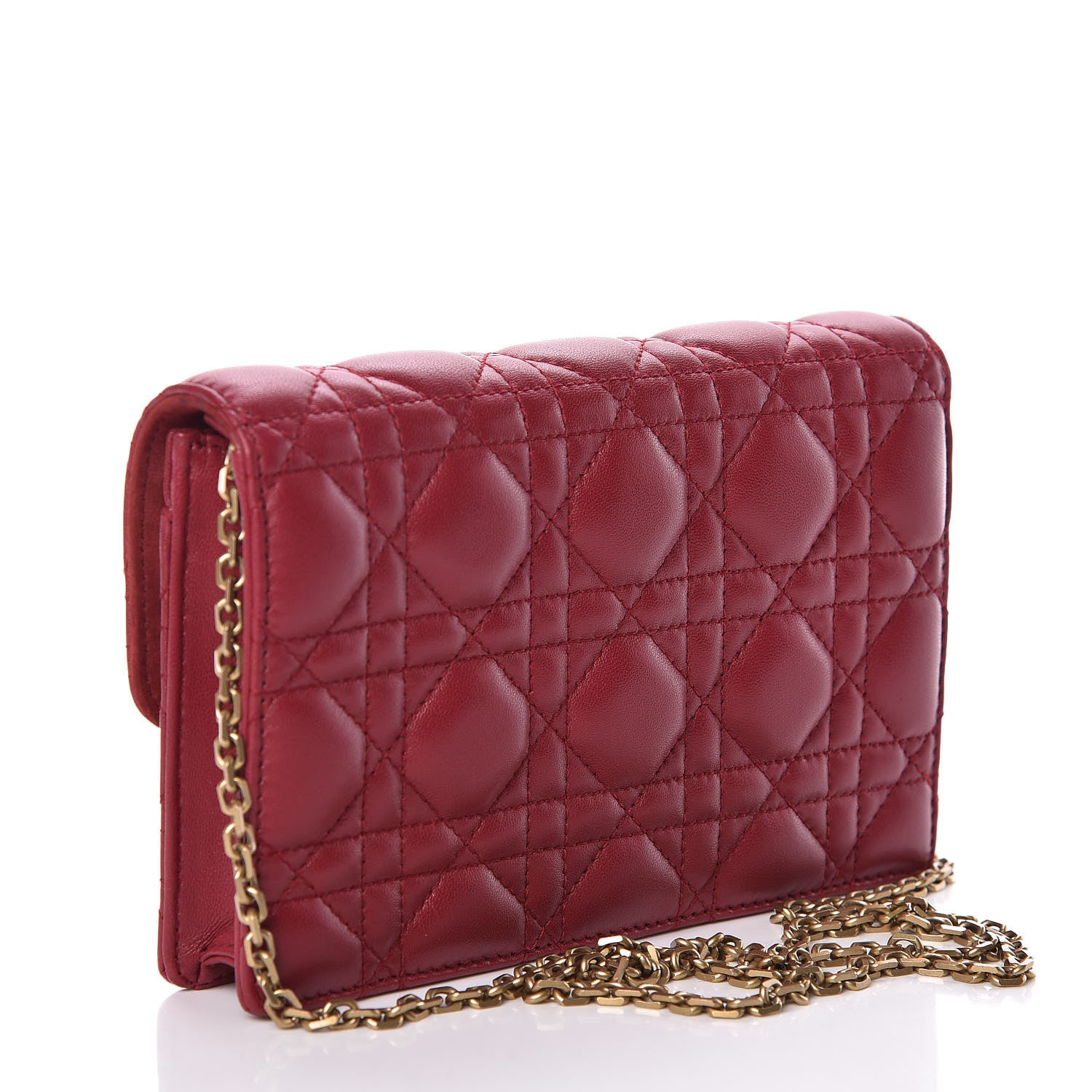 Christian Dior Lambskin Cannage Dioraddict Wallet on Chain Clutch Red 3 of 8