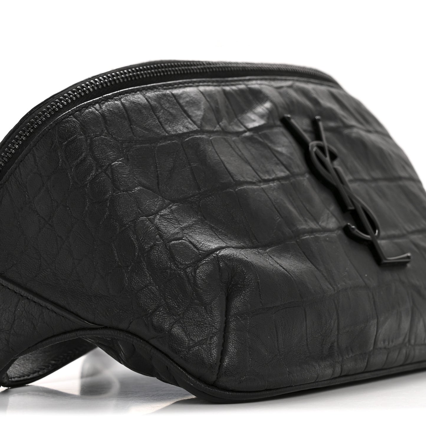 Calfskin Crocodile Embossed Monogram Belt Bag Black