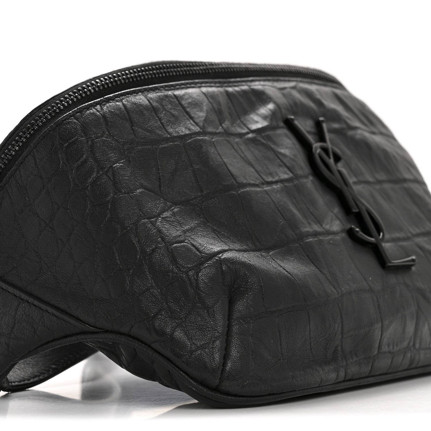 Saint Laurent Calfskin Crocodile Embossed Monogram Belt Bag Black 9 of 14