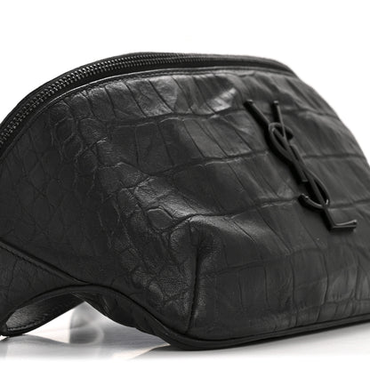 Saint Laurent Calfskin Crocodile Embossed Monogram Belt Bag Black 9 of 14