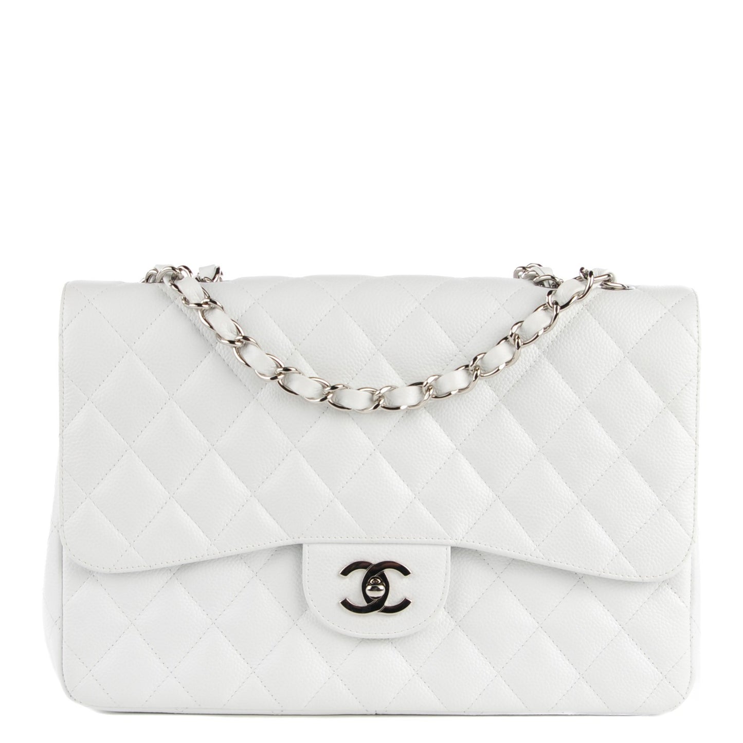 Caviar Quilted Jumbo Single Flap White