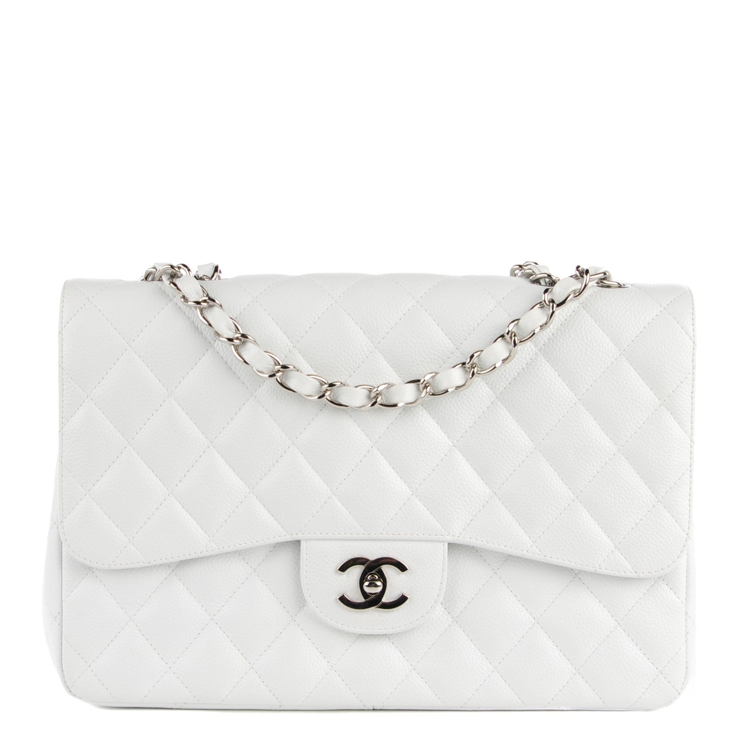 Chanel Caviar Quilted Jumbo Single Flap White 1 of 7