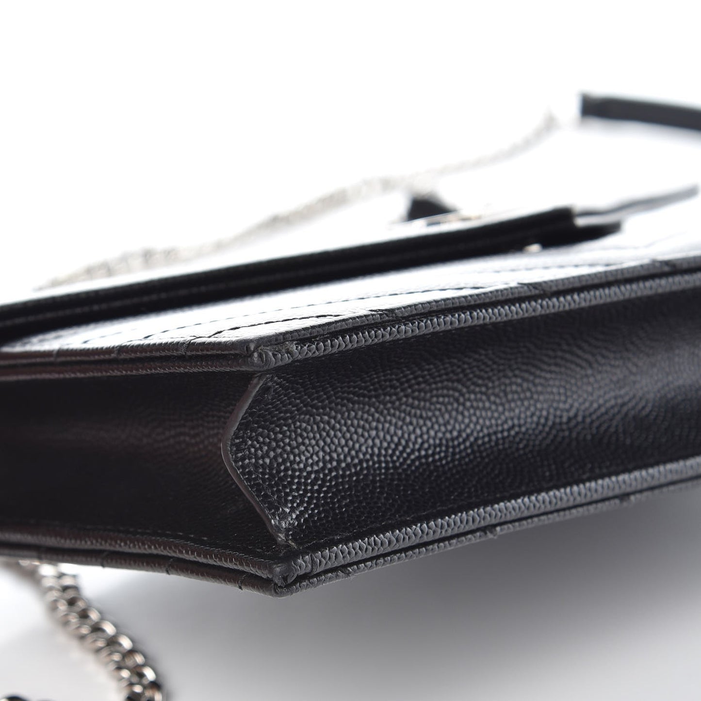 Grain De Poudre Matelasse Chevron Monogram Envelope Chain Wallet Black