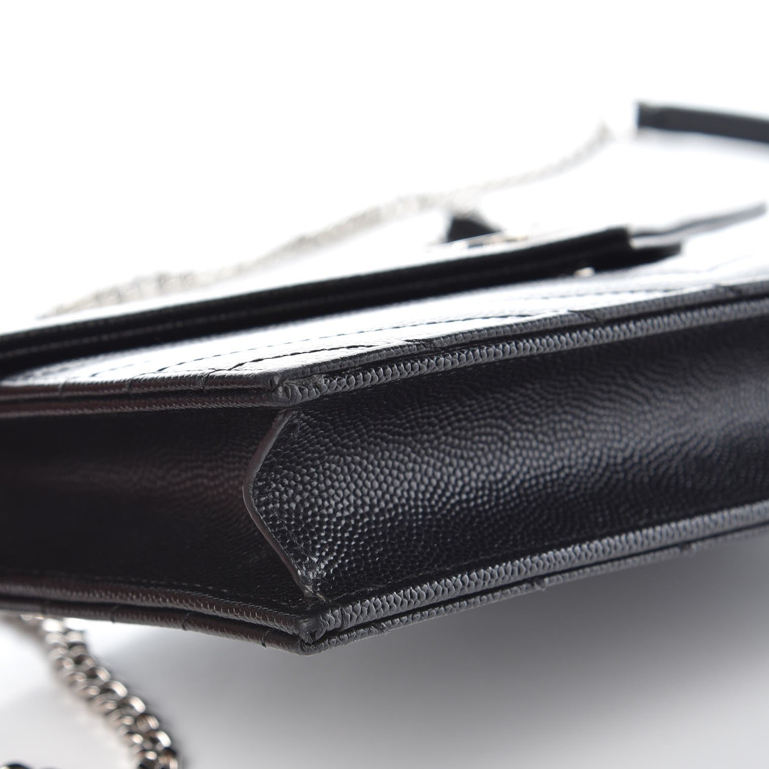 Saint Laurent Grain De Poudre Matelasse Chevron Monogram Envelope Chain Wallet Black 8 of 9