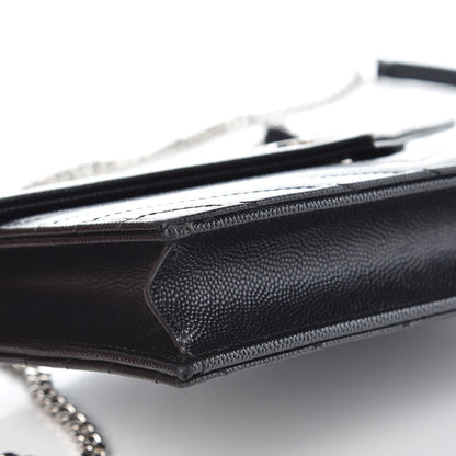 Saint Laurent Grain De Poudre Matelasse Chevron Monogram Envelope Chain Wallet Black 8 of 9