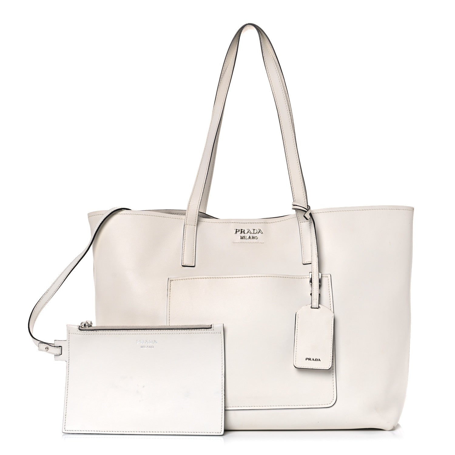 Prada City Calf Front Pocket Large Shopping Tote White Black 1 of 22