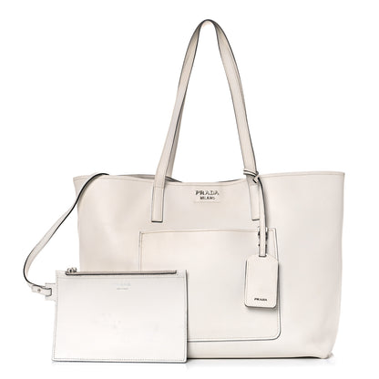 Prada City Calf Front Pocket Large Shopping Tote White Black 1 of 22