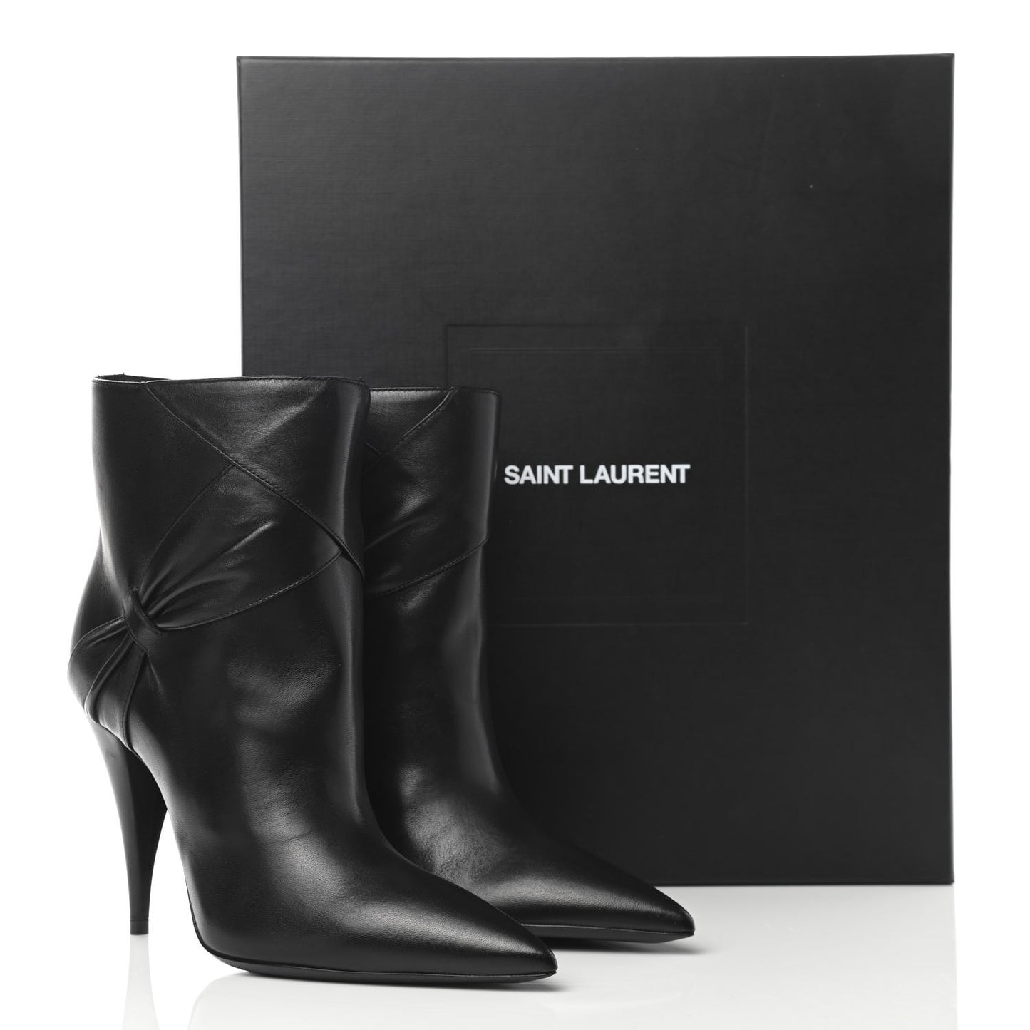 Calfskin Kiki Pointed Toe Bow Ankle Boots 36 Black