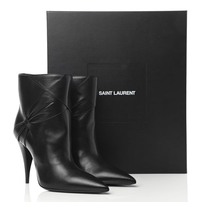 Saint Laurent Calfskin Kiki Pointed Toe Bow Ankle Boots 36 Black 10 of 10