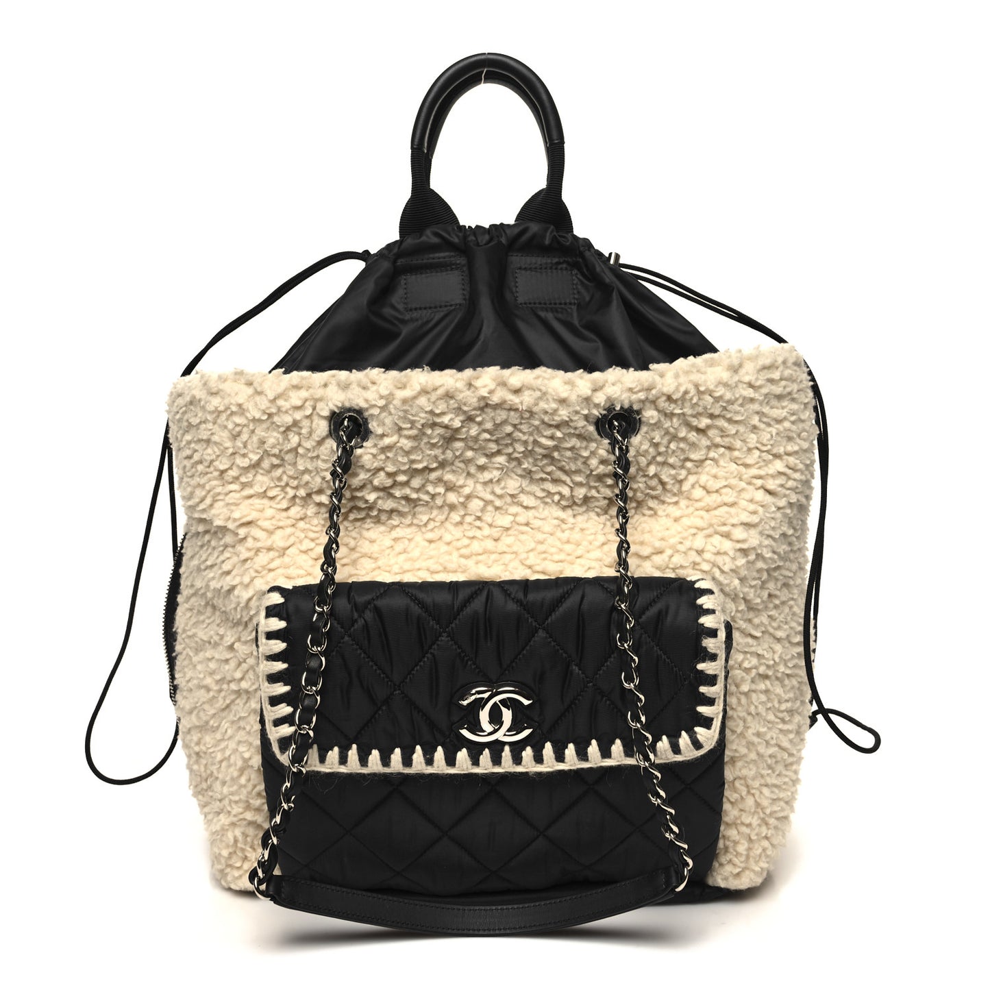 Wool Nylon Quilted Coco Neige Tote Black Ecru
