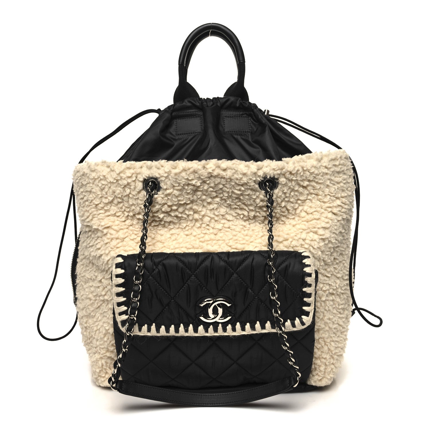 Chanel Wool Nylon Quilted Coco Neige Tote Black Ecru 1 of 10