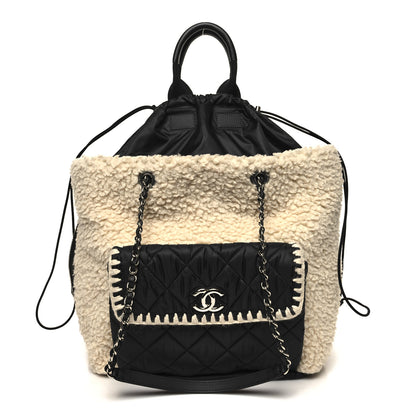 Chanel Wool Nylon Quilted Coco Neige Tote Black Ecru 1 of 10