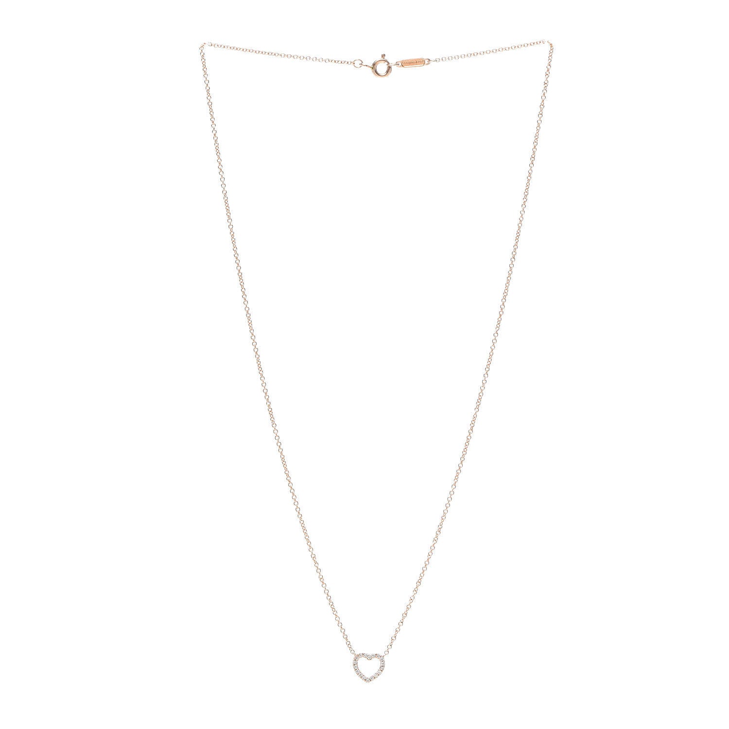 Tiffany 18K Rose Gold Diamond Metro Heart Pendant Necklace 3 of 5