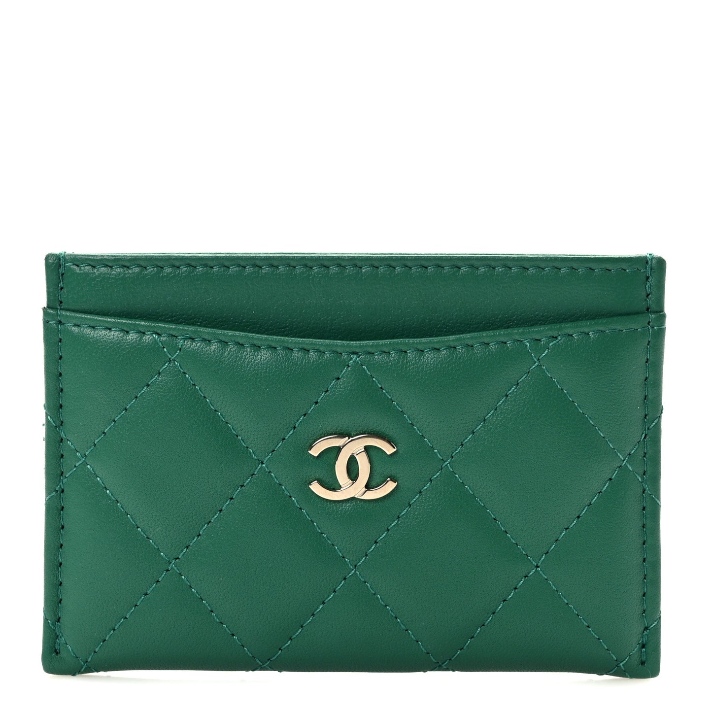 Lambskin Quilted Card Holder Green