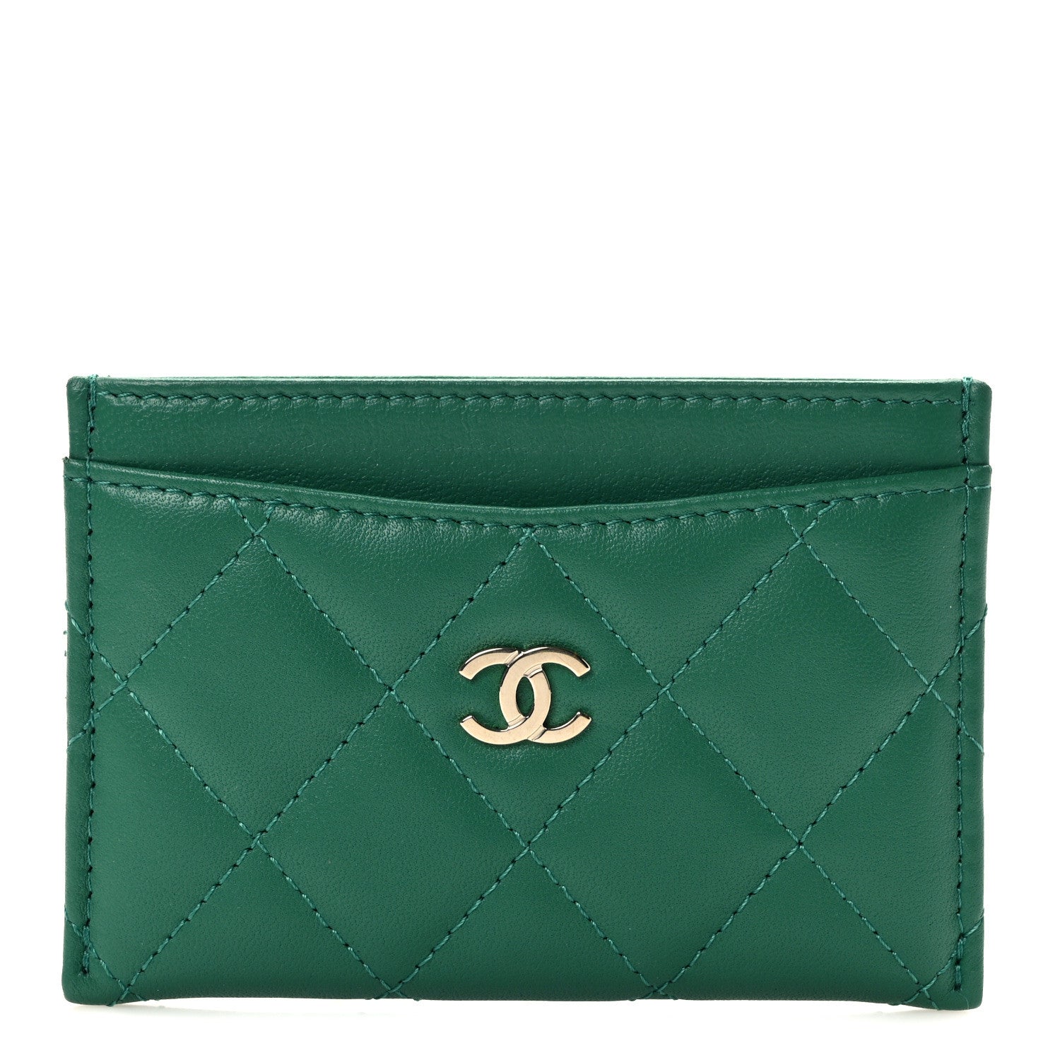 Chanel Lambskin Quilted Card Holder Green 1 of 9