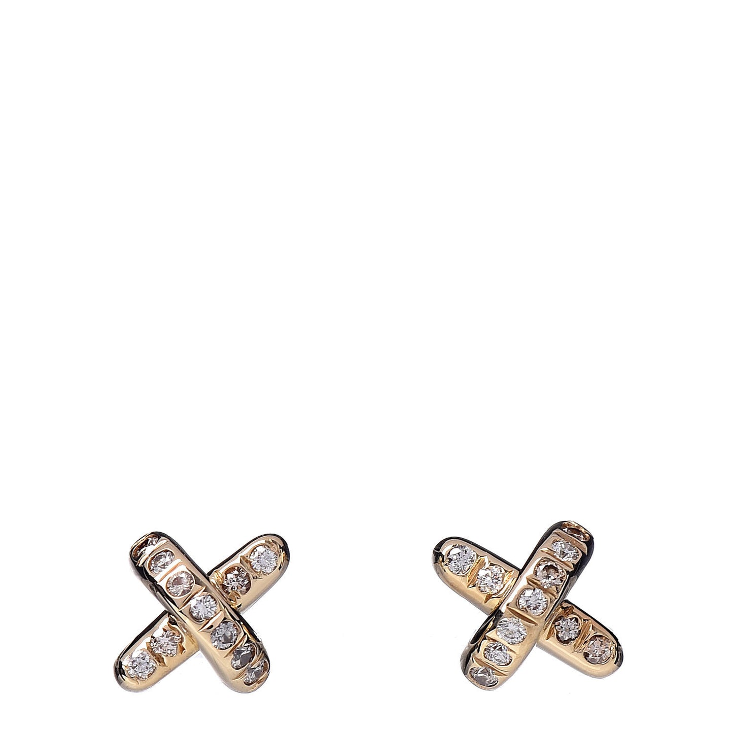 18K Yellow Gold Diamond Cross Stitch X Stud Earrings