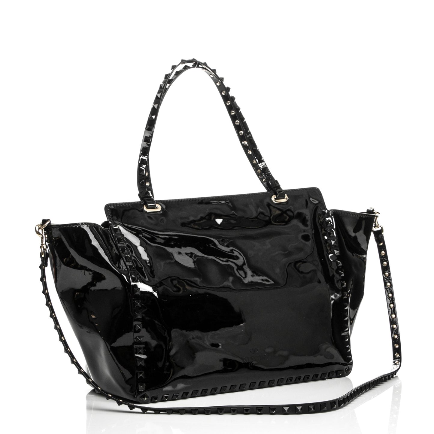Patent Medium Rockstud Tote Black