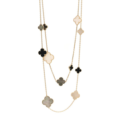 Van Cleef & Arpels 18K Yellow Gold Onyx Mother of Pearl 16 Motifs Magic Alhambra Necklace 1 of 5