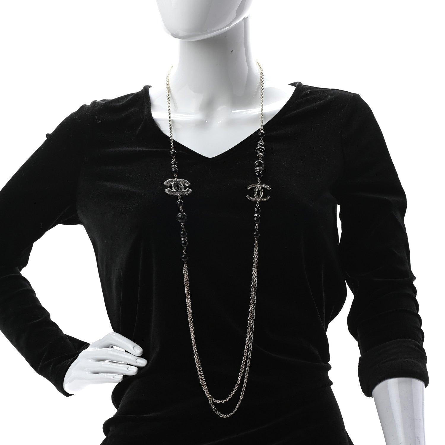 Chanel Bead Crystal Multi Strand CC Necklace Gold Black 2 of 6