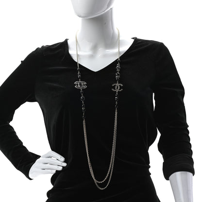 Chanel Bead Crystal Multi Strand CC Necklace Gold Black 2 of 6