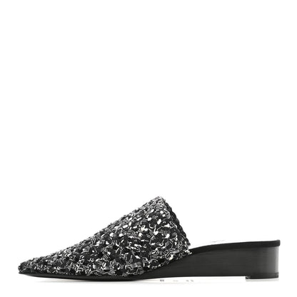 Hermes Silk Toscane Tressee Astrologie Print Mules 38.5 Black White 1 of 8