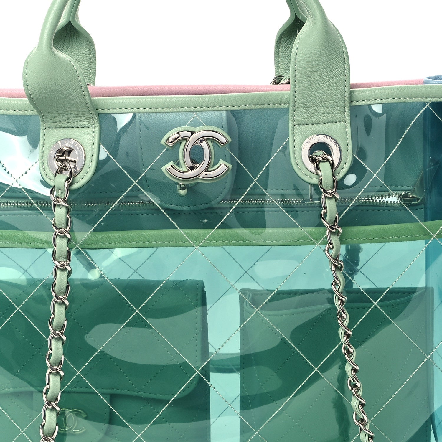 Chanel PVC Lambskin Stitched Medium Coco Splash Shopping Bag Blue Green Pink 8 of 11