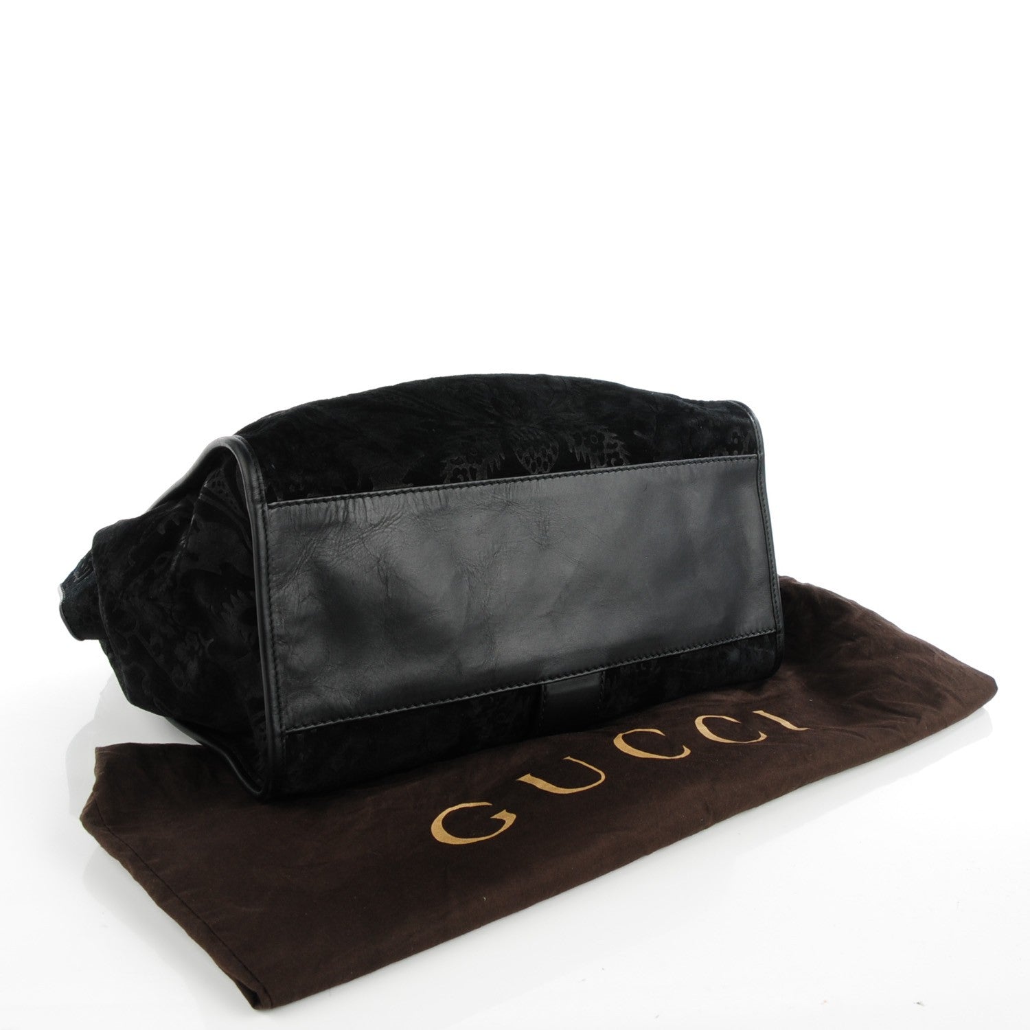 Gucci Soft Leather Brocade Medium Stirrup Shoulder Bag Black 3 of 7
