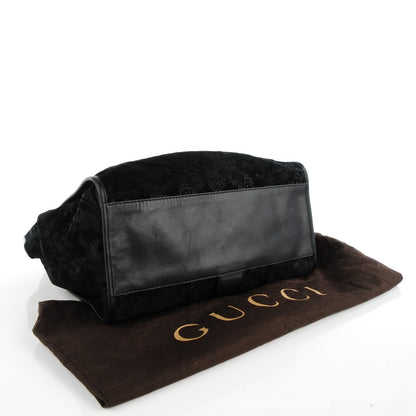 Gucci Soft Leather Brocade Medium Stirrup Shoulder Bag Black 3 of 7
