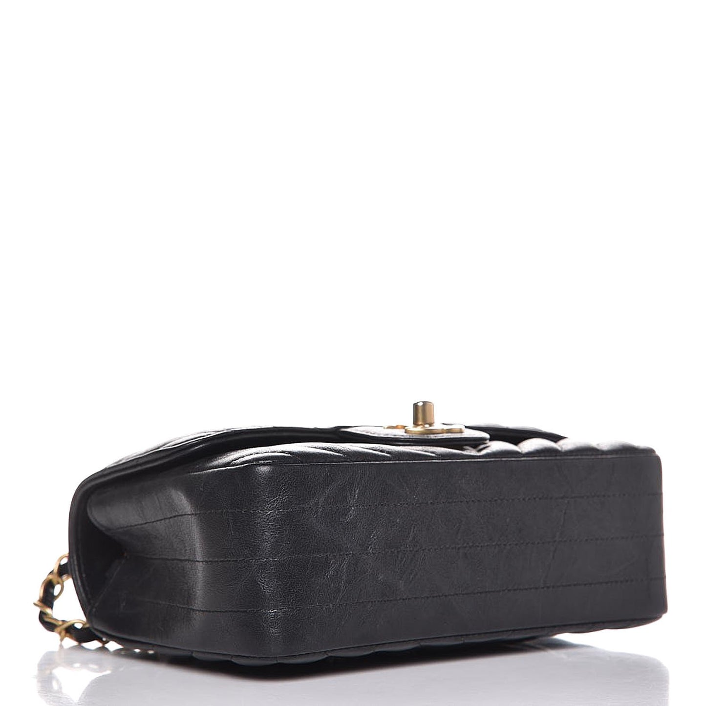 Iridescent Calfskin Chevron Quilted Mini Rectangular Flap Black