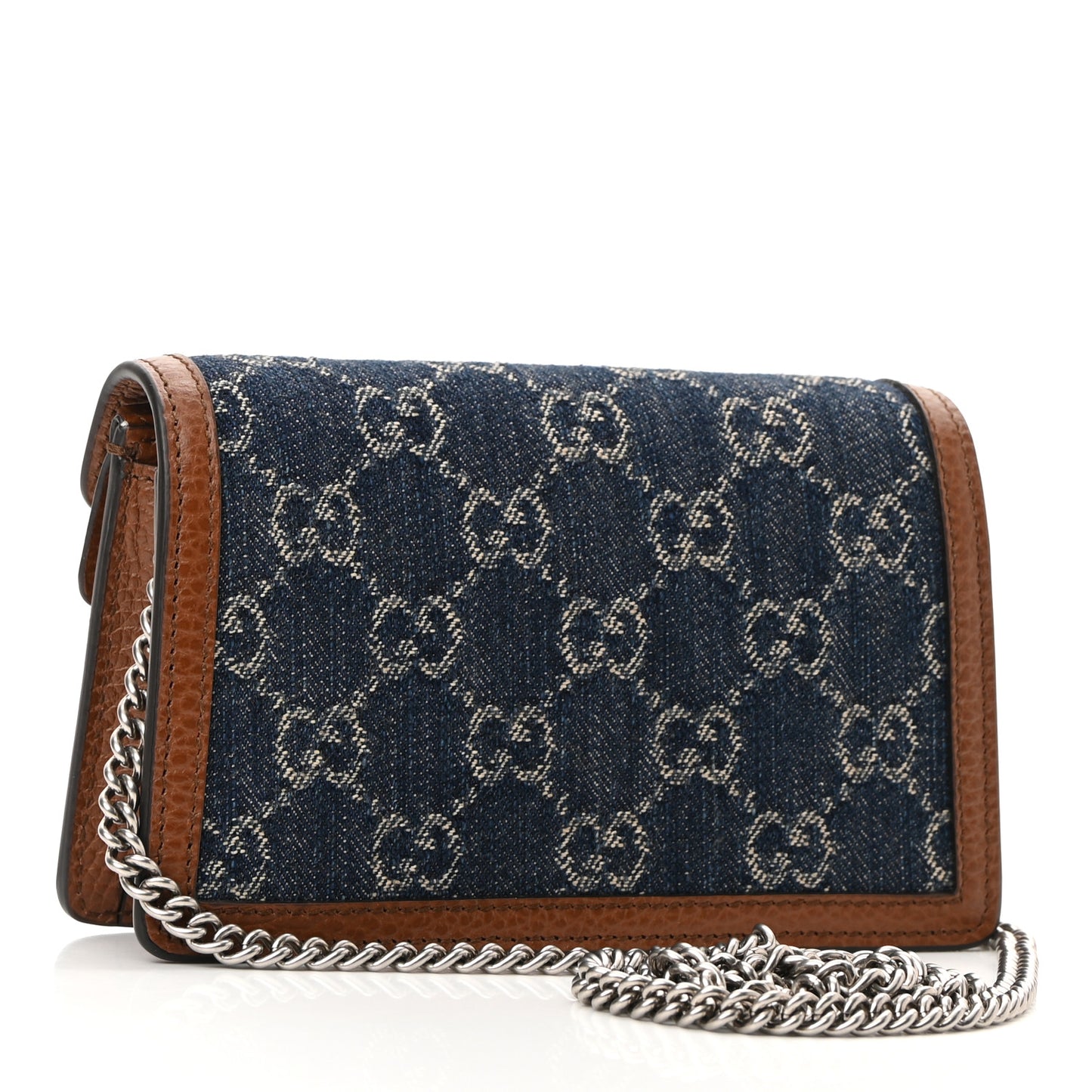 New Denim GG Monogram Dollar Calfskin Enamel Super Mini Dionysus Shoulder Bag Blue Tea Cuir Epilog Electric Blue