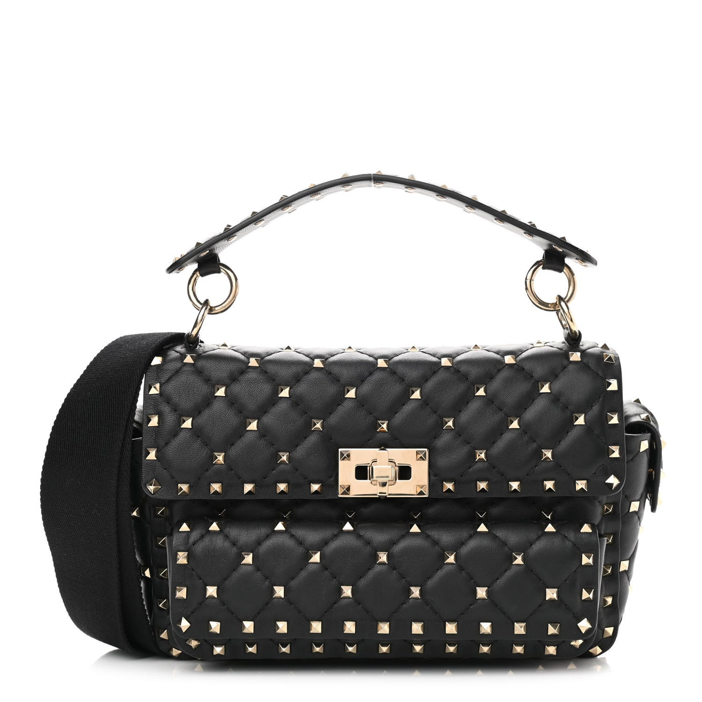 Lambskin Medium Rockstud Spike Shoulder Bag Black