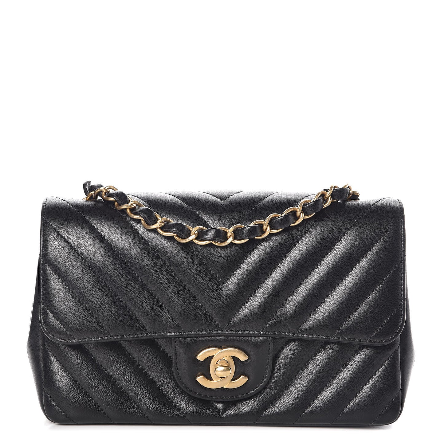 Lambskin Chevron Quilted Mini Rectangular Flap Black
