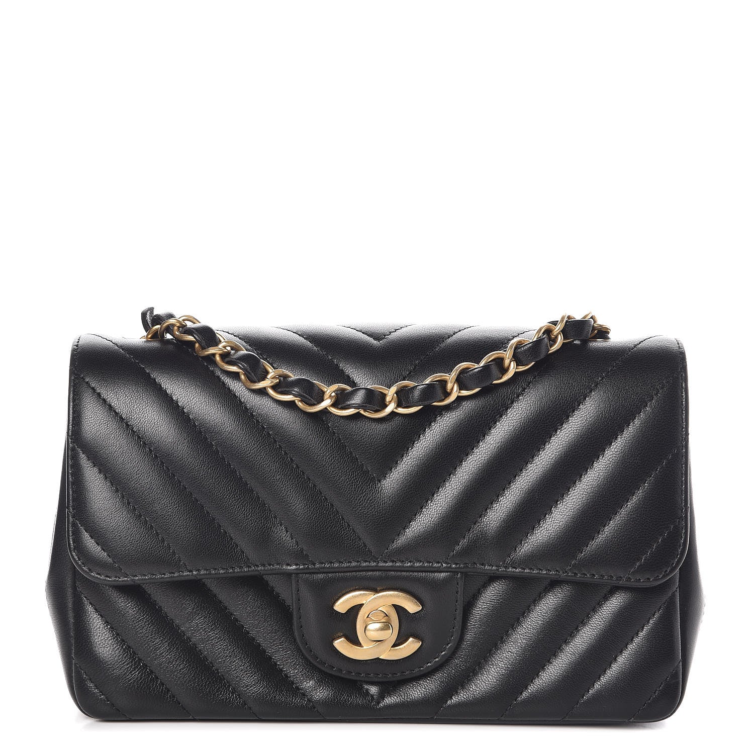 Chanel Lambskin Chevron Quilted Mini Rectangular Flap Black 1 of 10