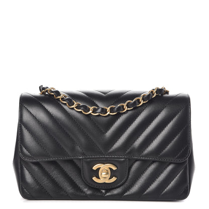 Chanel Lambskin Chevron Quilted Mini Rectangular Flap Black 1 of 10