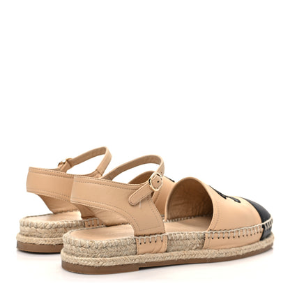Chanel Lambskin Cap Toe CC Espadrille Sandals 38 Beige Black 4 of 8